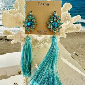 Dazzle up with rhinestone ocean blue tassel earrings